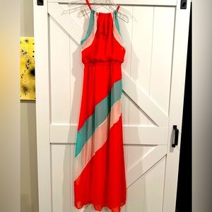 Coral halter maxi dress